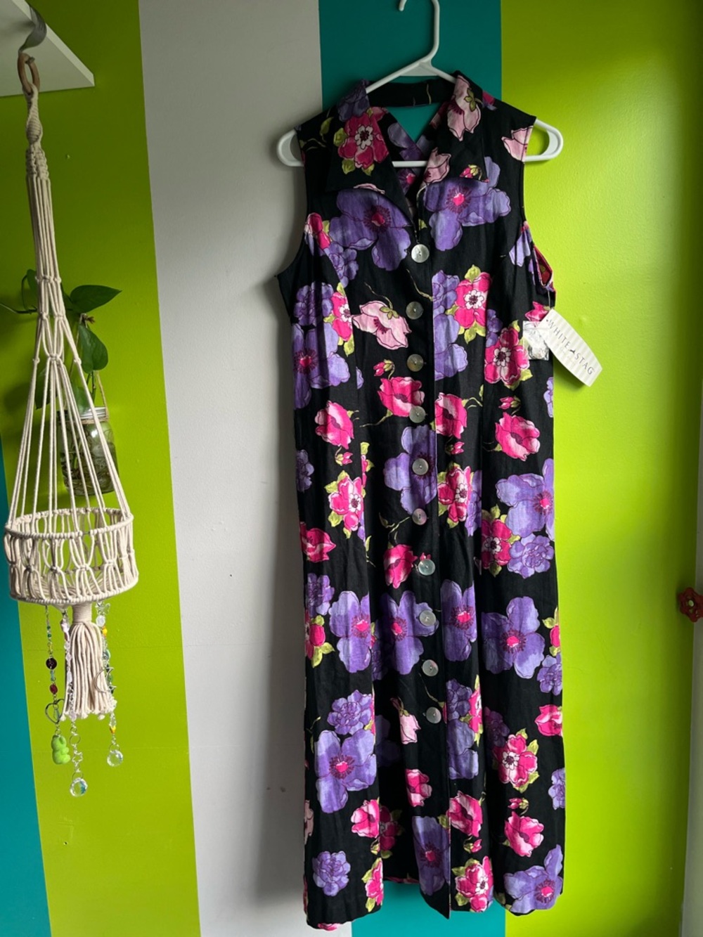 White Stag Sleeveless Black Floral Maxi Dress - button down front size 10